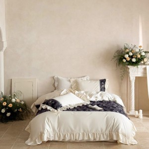 50S Long Staple Cotton Floral Plant Printing Lace Edge Quilt Cover Four Piece Bedding Set