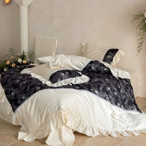 50S Long Staple Cotton Floral Plant Printing Lace Edge Quilt Cover Four Piece Bedding Set
