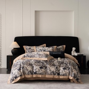 Hot selling sateen cotton 4-pieces textile ODM coverlets printing bedsheets modern style bed linen bedding set wholesaler