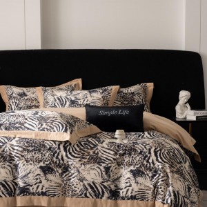 Hot selling sateen cotton 4-pieces textile ODM coverlets printing bedsheets modern style bed linen bedding set wholesaler