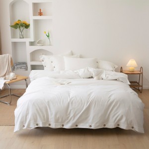 Solid Color Washed Cotton 4PCS Home Hotel Textiles White Bed Fitted & Flat Sheets Bedding Set Supplier