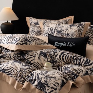 Hot selling sateen cotton 4-pieces textile ODM coverlets printing bedsheets modern style bed linen bedding set wholesaler