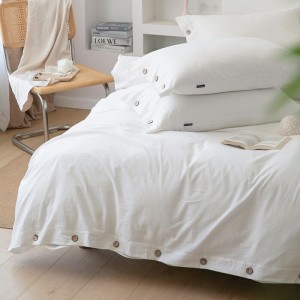 Solid Color Washed Cotton 4PCS Home Hotel Textiles White Bed Fitted & Flat Sheets Bedding Set Supplier