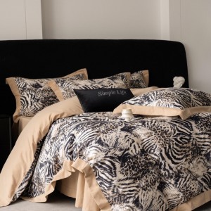 Hot selling sateen cotton 4-pieces textile ODM coverlets printing bedsheets modern style bed linen bedding set wholesaler