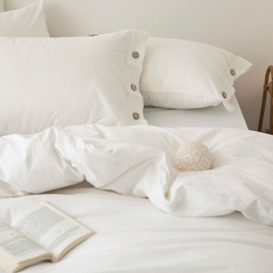 Solid Color Washed Cotton 4PCS Home Hotel Textiles White Bed Fitted & Flat Sheets Bedding Set Supplier