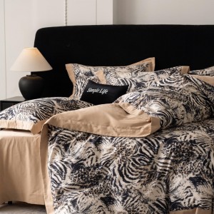 Hot selling sateen cotton 4-pieces textile ODM coverlets printing bedsheets modern style bed linen bedding set wholesaler