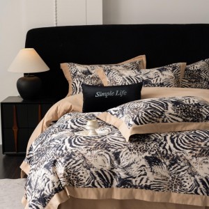 Hot selling sateen cotton 4-pieces textile ODM coverlets printing bedsheets modern style bed linen bedding set wholesaler