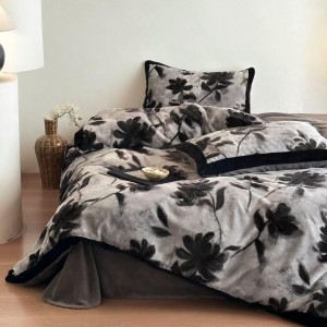 Winter warm printing quilt cover black milk fleece adult comforter cover black bedsheets home textile bedding set supplier