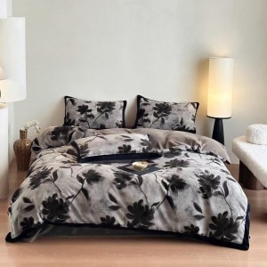 Winter warm printing quilt cover black milk fleece adult comforter cover black bedsheets home textile bedding set supplier