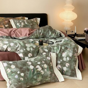 Elegant design full size digital printing adult pillowcases luxury 100% cotton sateen comforter cover bedding set supplier