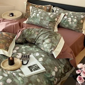 Elegant design full size digital printing adult pillowcases luxury 100% cotton sateen comforter cover bedding set supplier
