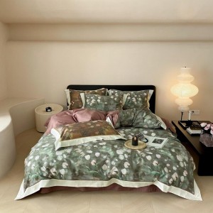 Elegant design full size digital printing adult pillowcases luxury 100% cotton sateen comforter cover bedding set supplier