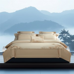 Solid color comforter patchwork duvet cover with 2 pillow shams double coverlets flat sheet 4PCS cotton embroidery beige textile bedding set wholesaler