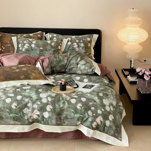 Elegant design full size digital printing adult pillowcases luxury 100% cotton sateen comforter cover bedding set supplier