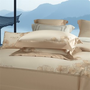 Solid color comforter patchwork duvet cover with 2 pillow shams double coverlets flat sheet 4PCS cotton embroidery beige textile bedding set wholesaler