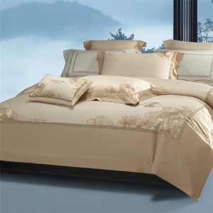 Solid color comforter patchwork duvet cover with 2 pillow shams double coverlets flat sheet 4PCS cotton embroidery beige textile bedding set wholesaler
