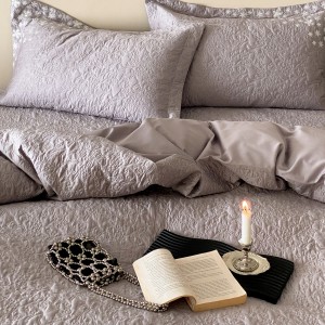 Hot selling purple quilt cover quilted fitted sheets flat sheet 100s cotton home textile 4-pieces solid color bedding set supplier