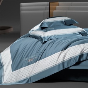 100% cotton home hotel textile blue comforter cover with 2 high-end pillowcases coverlets patchwork bedding set manufacture