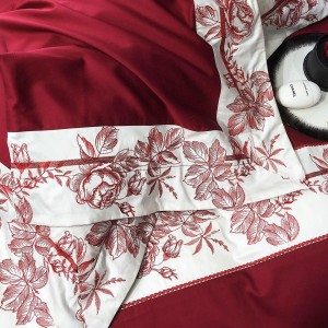 Light luxury red senior satin cotton bed linen exquisite king size house embroidery comforter cover bedroom bedding set wholesaler