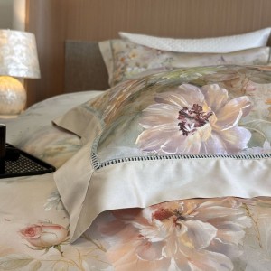 Wholesale high-end pillowcases blue printing comforter set soft bed linen fitted sheets 2m/2.2m lyocell cotton bedding set for adults