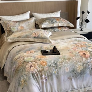 Wholesale high-end pillowcases blue printing comforter set soft bed linen fitted sheets 2m/2.2m lyocell cotton bedding set for adults