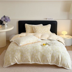 High-weight milk velvet three-dimensional carved flannel winter warm four-piece set anti-static bedding set