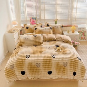 Hot selling winter brown fleece bed linen 1.8m coverlets with 2 soft pillow shams fluffy duvet cover queen size bedding set supplier