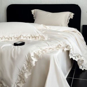 100S Long Staple Cotton Butterfly Hollow Embroidery Lace Edge Duvet Cover White Bed Sheet Light Luxury Bedding Set