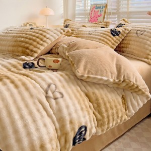 Hot selling winter brown fleece bed linen 1.8m coverlets with 2 soft pillow shams fluffy duvet cover queen size bedding set supplier