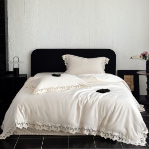 100S Long Staple Cotton Butterfly Hollow Embroidery Lace Edge Duvet Cover White Bed Sheet Light Luxury Bedding Set