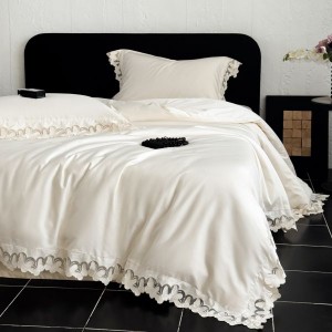 100S Long Staple Cotton Butterfly Hollow Embroidery Lace Edge Duvet Cover White Bed Sheet Light Luxury Bedding Set