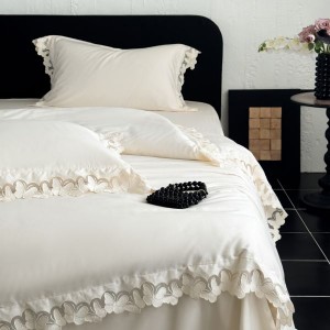 100S Long Staple Cotton Butterfly Hollow Embroidery Lace Edge Duvet Cover White Bed Sheet Light Luxury Bedding Set