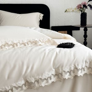 100S Long Staple Cotton Butterfly Hollow Embroidery Lace Edge Duvet Cover White Bed Sheet Light Luxury Bedding Set