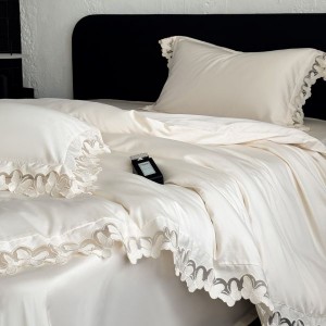 100S Long Staple Cotton Butterfly Hollow Embroidery Lace Edge Duvet Cover White Bed Sheet Light Luxury Bedding Set