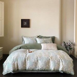 100% Cotton Brushed Swallowtail Corner Quilt Cover Green Flat Bed Sheet Floral Plant Printing 4PCS Bedding Set