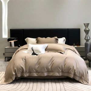 Light luxury senior satin cotton bed linen exquisite king size house solid color comforter cover bedroom bedding set wholesaler