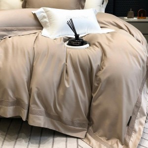 Light luxury senior satin cotton bed linen exquisite king size house solid color comforter cover bedroom bedding set wholesaler
