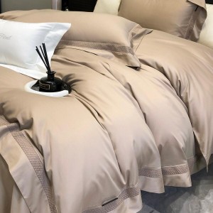 Light luxury senior satin cotton bed linen exquisite king size house solid color comforter cover bedroom bedding set wholesaler