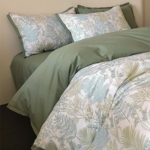 100% Cotton Brushed Swallowtail Corner Quilt Cover Green Flat Bed Sheet Floral Plant Printing 4PCS Bedding Set