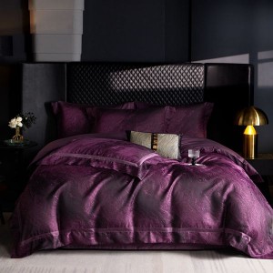 Purple Light Luxury 50S Pure Cotton Satin Yarn-dyed Jacquard Four Piece Bedding Set