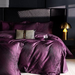 Purple Light Luxury 50S Pure Cotton Satin Yarn-dyed Jacquard Four Piece Bedding Set