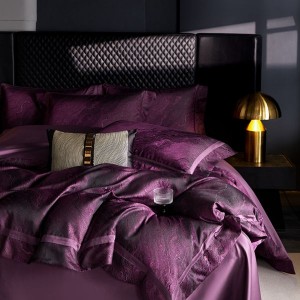 Purple Light Luxury 50S Pure Cotton Satin Yarn-dyed Jacquard Four Piece Bedding Set