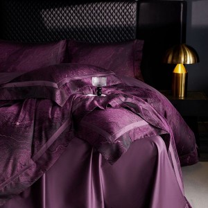 Purple Light Luxury 50S Pure Cotton Satin Yarn-dyed Jacquard Four Piece Bedding Set