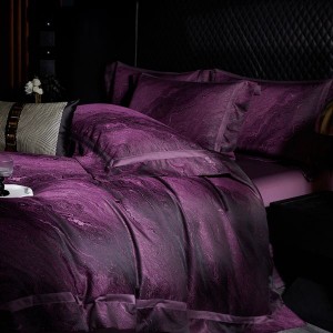 Purple Light Luxury 50S Pure Cotton Satin Yarn-dyed Jacquard Four Piece Bedding Set