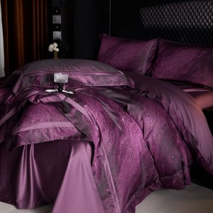 Purple Light Luxury 50S Pure Cotton Satin Yarn-dyed Jacquard Four Piece Bedding Set
