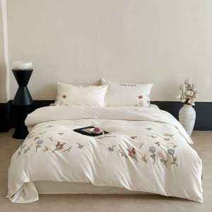 2025 long staple cotton plant floral embroidery duvet cover white 4pcs bedding set