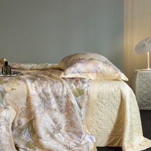 100% lyocell satin home hotel textile yellow comforter cover with 2 high-end printing pillowcases coverlets bedding set manufacture