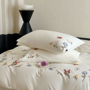 2025 long staple cotton plant floral embroidery duvet cover white 4pcs bedding set