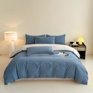 Solid color blue cottoncomforter duvet cover with 2 pillow shams double coverlets flat sheet 4PCS textile bedding set wholesaler