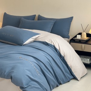 Solid color blue cottoncomforter duvet cover with 2 pillow shams double coverlets flat sheet 4PCS textile bedding set wholesaler
